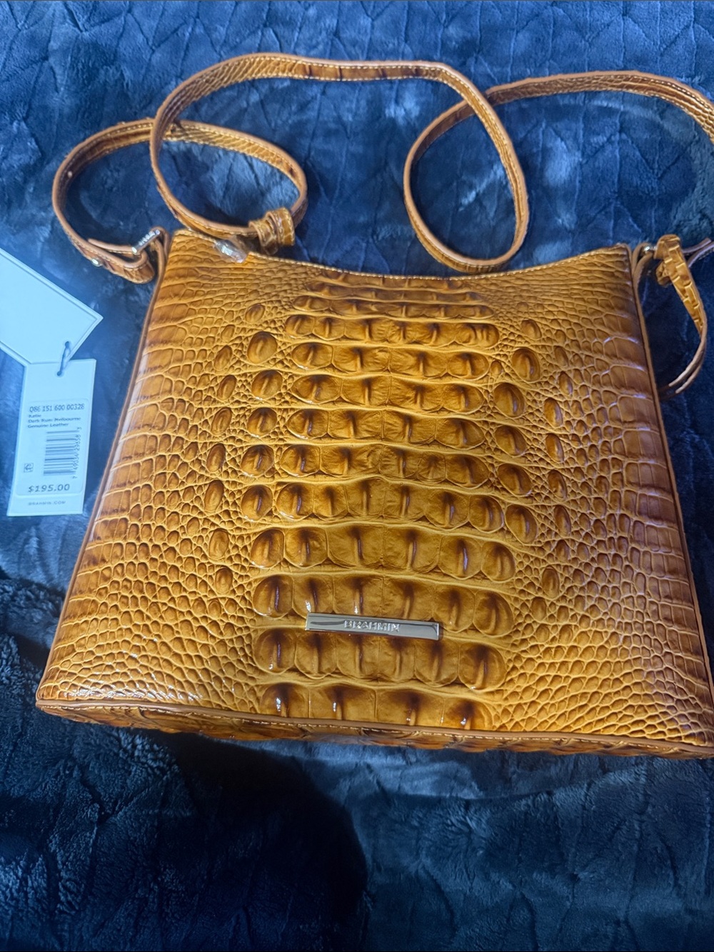 Brahmin Dark Rum Croc-Embossed Crossbody
